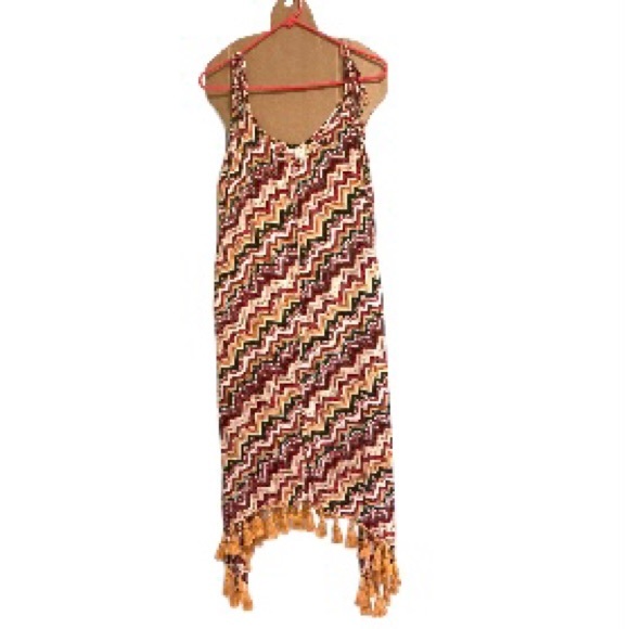 Tribal African Fringe Tassel Sun Maxi Coverup Dress Red Green Yellow Gold Medium - Picture 3 of 15